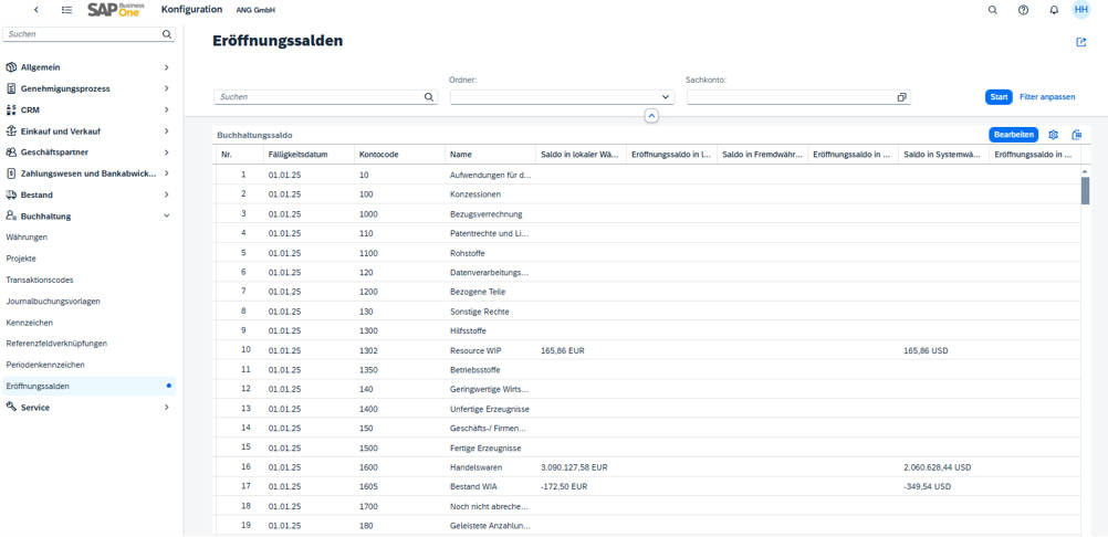[DE] SAP Business One - Finanzmanagement - Eröffnungssalden