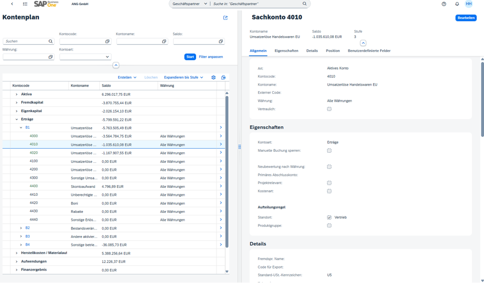 [DE] SAP Business One - Finanzmanagement - Split Screen bei Kontenplan